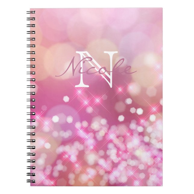 Glamour Pink Glitzern Monogram Foto Notebook Notizblock (Vorderseite)
