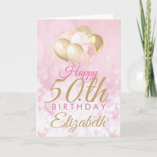 Glamour Pink Gold Ballon 50. Geburtstag Karte
