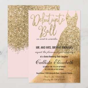 Glamour Pink Gold Glitzer Dress Debutante Dance Einladung