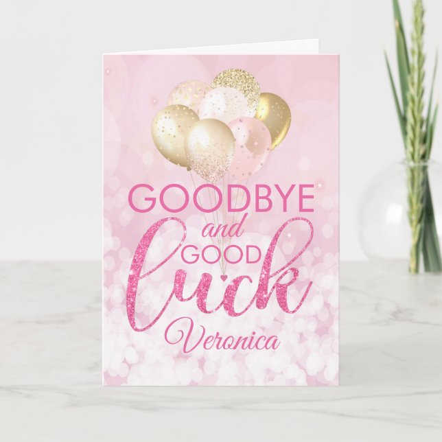 Glamour pink Goodbye und Viel Glück Karte (Vorderseite)