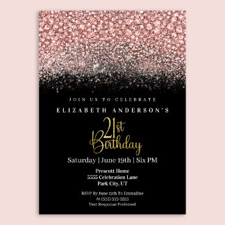 Glamour Pink Jeweled Glitter 21st Birthday Einladung