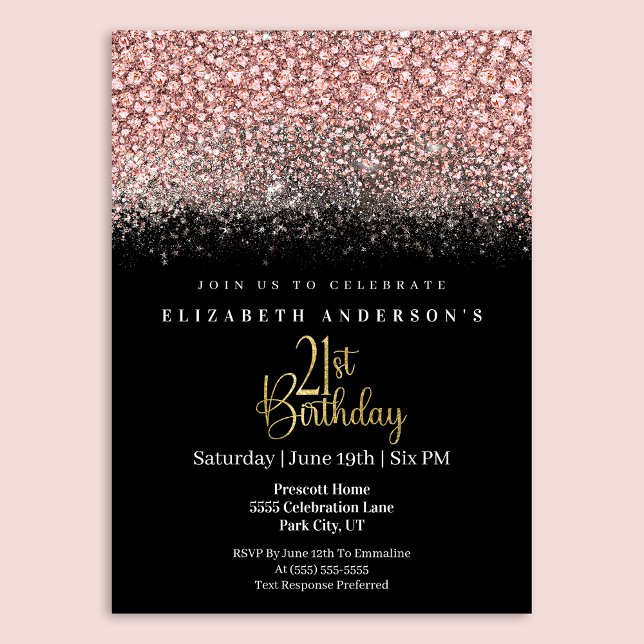 Glamour Pink Jeweled Glitter 21st Birthday Einladung (Von Creator hochgeladen)