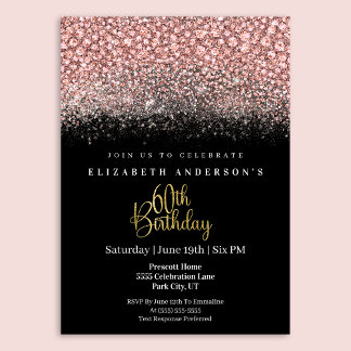 Glamour Pink Jeweled Glitter 60th Birthday Einladung