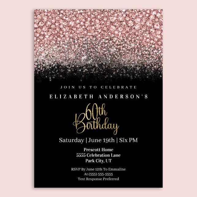 Glamour Pink Jeweled Glitter 60th Birthday Einladung (Von Creator hochgeladen)