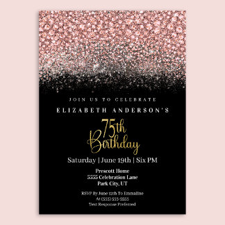 Glamour Pink Jeweled Glitter 75th Birthday Einladung