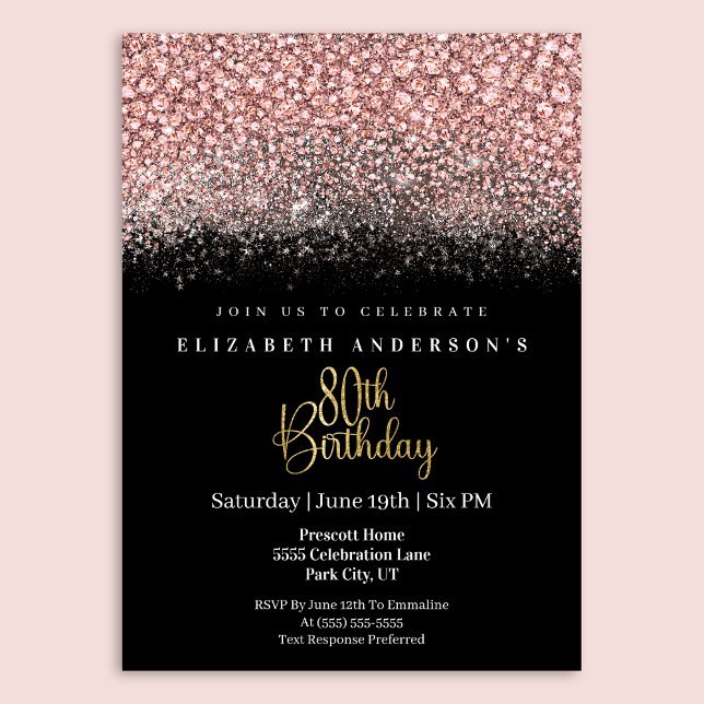 Glamour Pink Jeweled Glitter 80th Birthday Einladung (Von Creator hochgeladen)