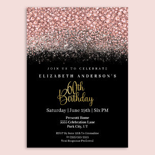 Glamour Pink Juwelen Glitter 60. Geburtstag Einladung