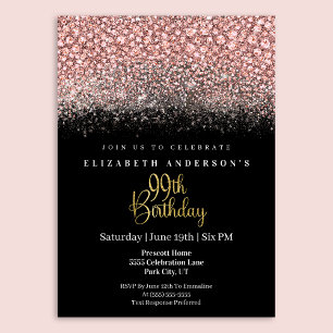 Glamour Pink Juwelen Glitter 99. Geburtstag Einladung