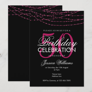 Glamour Pink Lights 50. Geburtstag Einladung