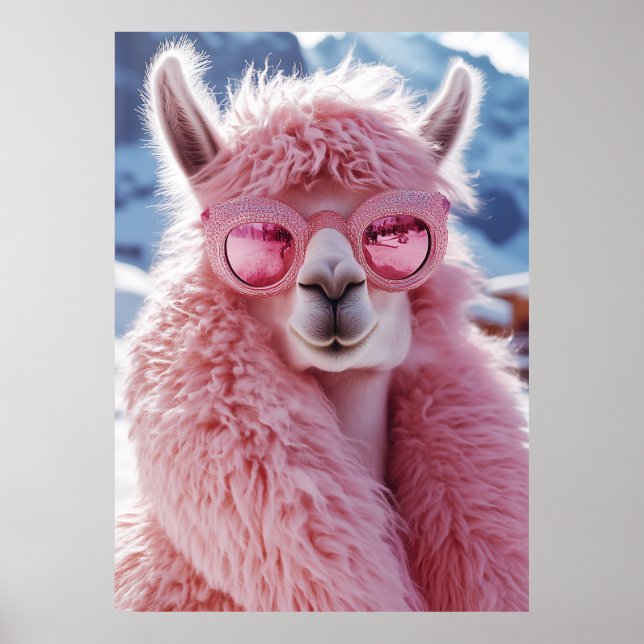 Glamour Pink Llama - Winter Fashion Icon Poster (Vorne)