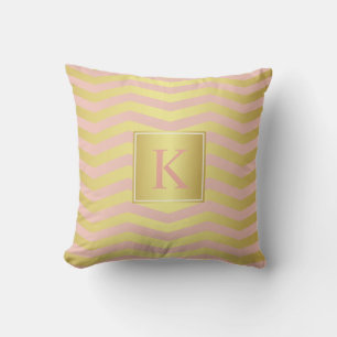Glamour Pink und Gold Chevronen mit Monogramm Kissen
