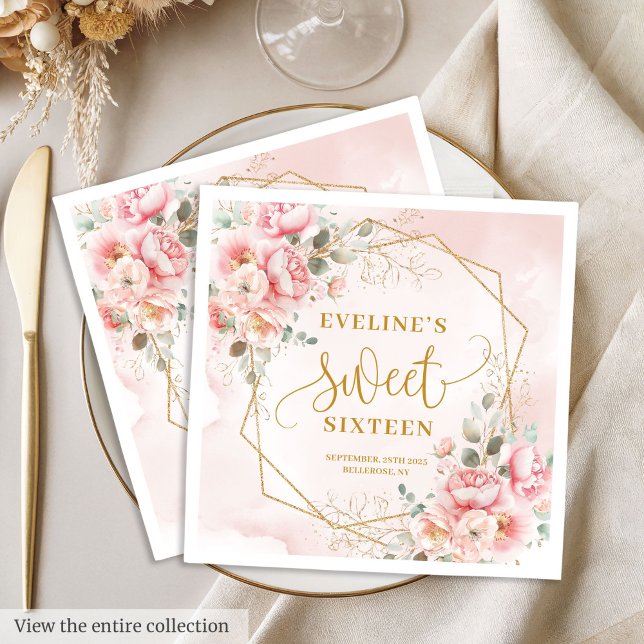 Glamour Powder Pink Gold Blume 16 . Geburtstag Serviette (Glamorous Powder Pink Gold Flowers Sweet Sixteen Napkins)