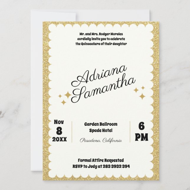 Glamour Quinceañera Goldene Geburtstagsfeier (Vorderseite)