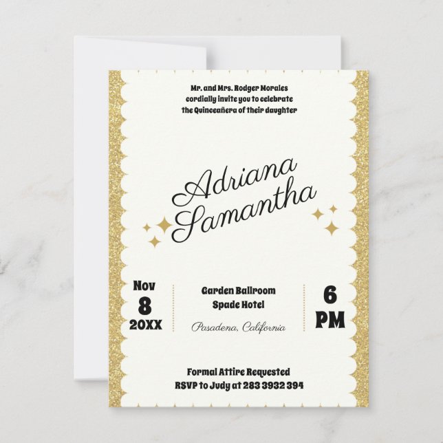 Glamour Quinceañera Goldene Geburtstagsfeier (Vorderseite)