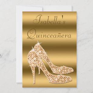 Glamour Quinceñera Gold Stilettos Einladung