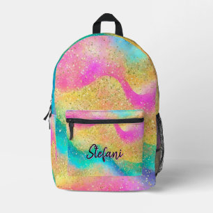 Glamour Rainbow Alcohol Ink Splash Monogramm Bedruckter Rucksack