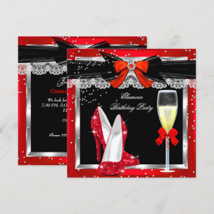 Glamour Red Glitzer Heelses Silver Champagne Party Einladung