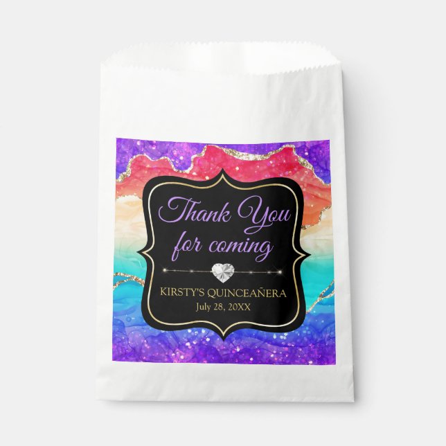Glamour Regenbogen Alkohol Tinte Agate Quinceañera Geschenktütchen (Vorderseite)