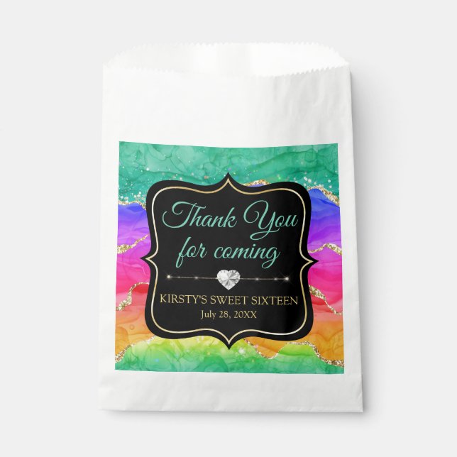 Glamour Regenbogen Alkohol Tinte Agate Sweet 16 Geschenktütchen (Vorderseite)
