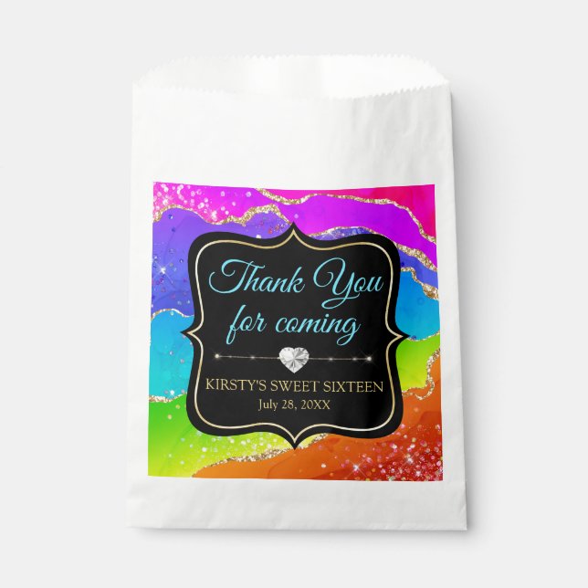 Glamour Regenbogen Alkohol Tinte Agate Sweet 16 Geschenktütchen (Vorderseite)