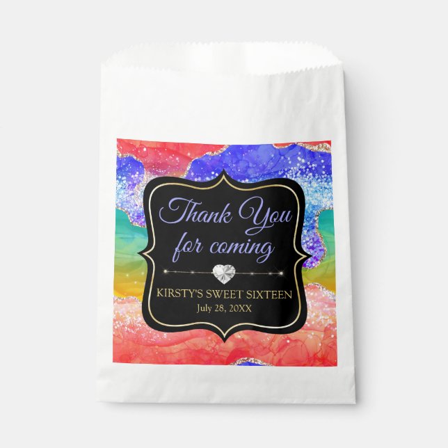 Glamour Regenbogen Alkohol Tinte Agate Sweet 16 Geschenktütchen (Vorderseite)