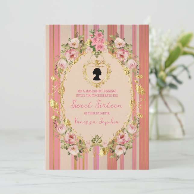 Glamour Regency Era 16 . Geburtstag Einladung (Stehend Vorderseite)