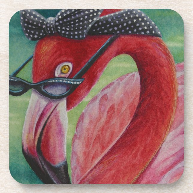 Glamour Retro Pink Flamingo Kunst, Dichtung und Mu Getränkeuntersetzer (Vorderseite)