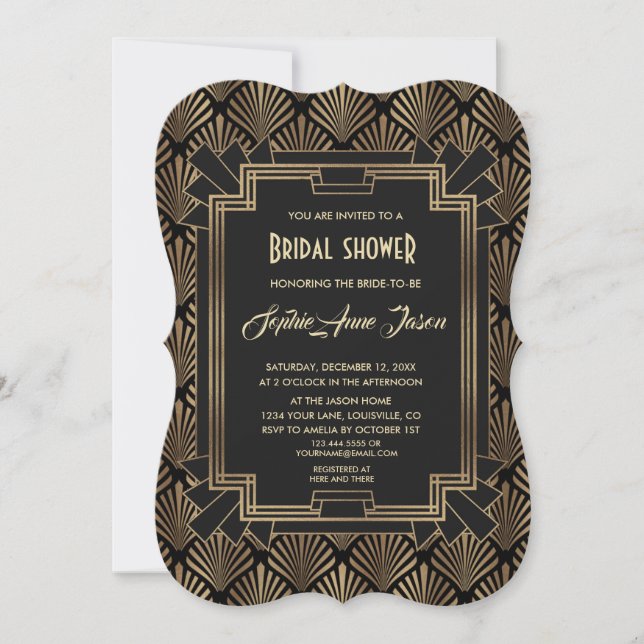 Glamour Roaring 20's Great Gatsby Brautparty Einladung (Vorderseite)