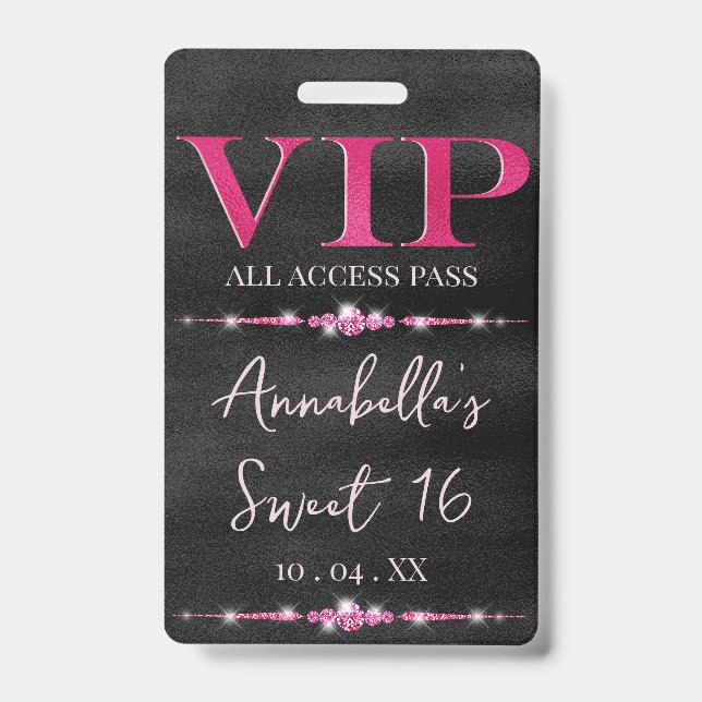 Glamour rosa VIP auf schwarz Ausweis (Vorderseite)