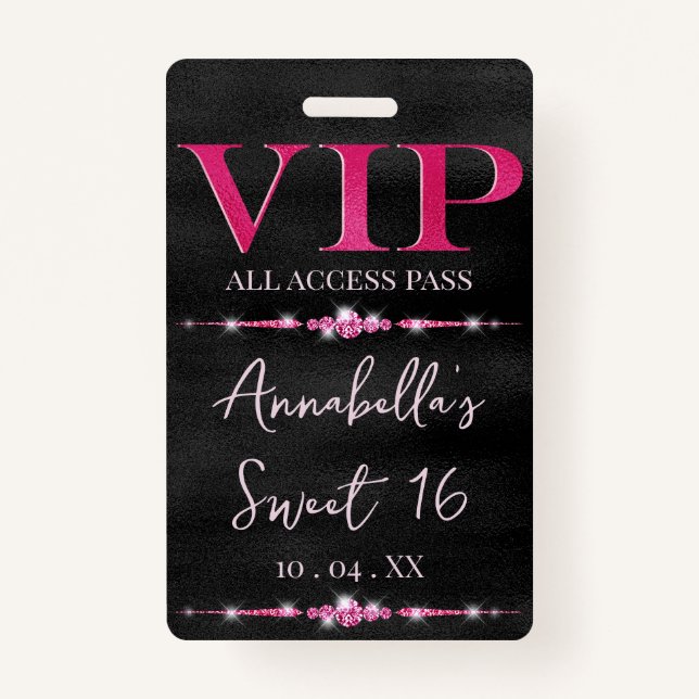 Glamour rosa VIP auf schwarz Ausweis (Vorderseite)