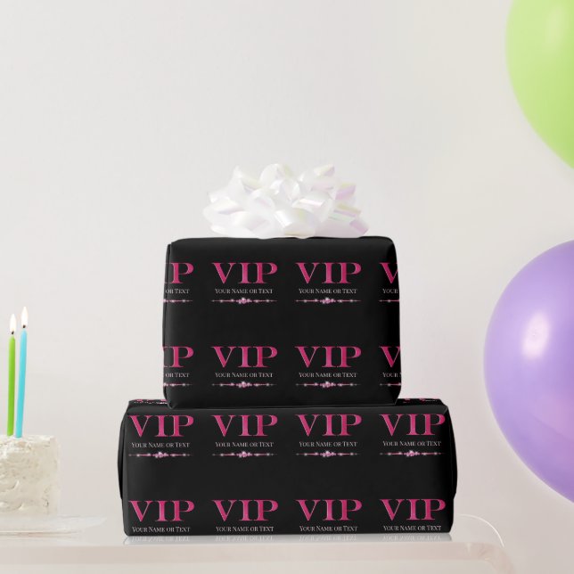 Glamour rosa VIP auf schwarz Geschenkpapier (Partygeschenke)