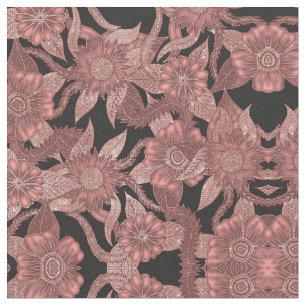 Glamour Rose Gold Black Glitzer Blume Stoff
