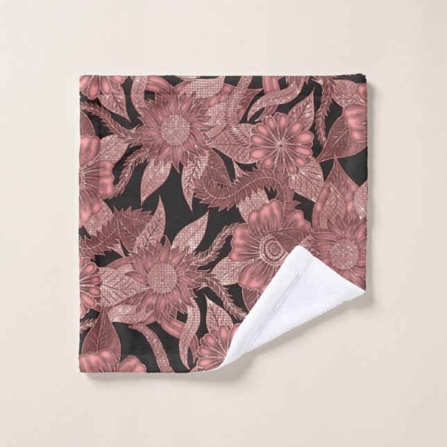 Glamour Rose Gold Black Glitzer Blume Waschlappen (Waschlappen)
