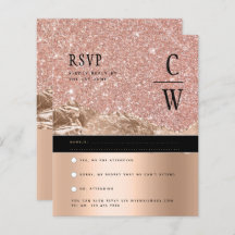 Glamour ROSE Gold Black Wedding RSVP