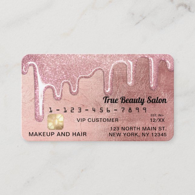 Glamour Rose Gold Dick Glitzer Tropfen Credit Visitenkarte (Vorderseite)
