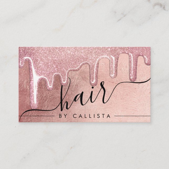 Glamour Rose Gold Dick Glitzer Tropfen Haar Visitenkarte (Vorderseite)