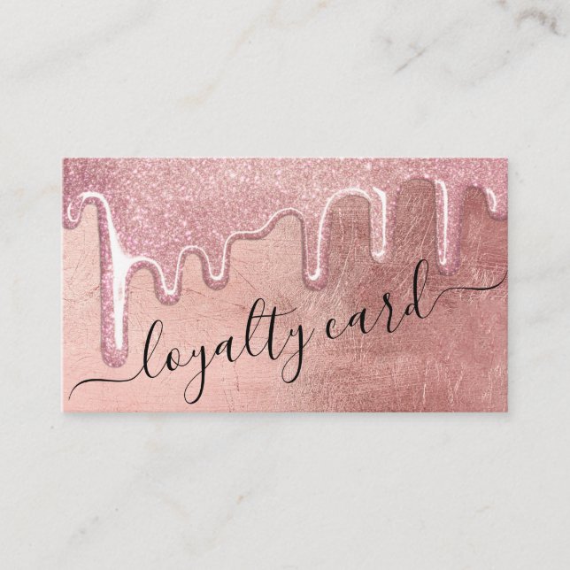 Glamour Rose Gold Dick Glitzer Tropfen Loyalität Treuekarte (Vorderseite)
