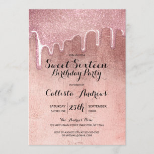 Glamour Rose Gold Dicker Glitzer Tropfen Sweet 16 Einladung