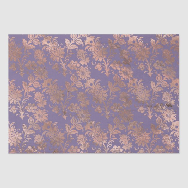 Glamour Rose Gold Foil and Lavendel Floral Seidenpapier (Vorderseite)