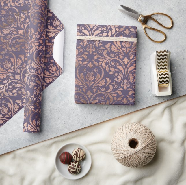 Glamour Rose Gold Found Lavendel Damask Geschenkpapier (Kunsthandwerk)