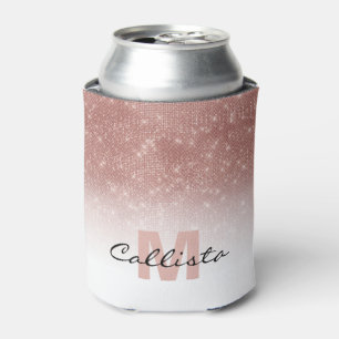 Glamour Rose Gold Glitzer Sequin Ombre Monogram Dosenkühler