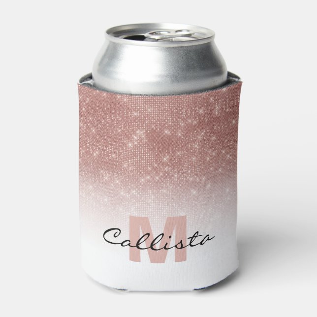 Glamour Rose Gold Glitzer Sequin Ombre Monogram Dosenkühler (Kanne Vorderseite)