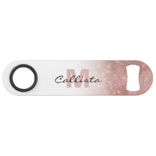 Glamour Rose Gold Glitzer Sequin Ombre Monogram Speed Flaschenöffner