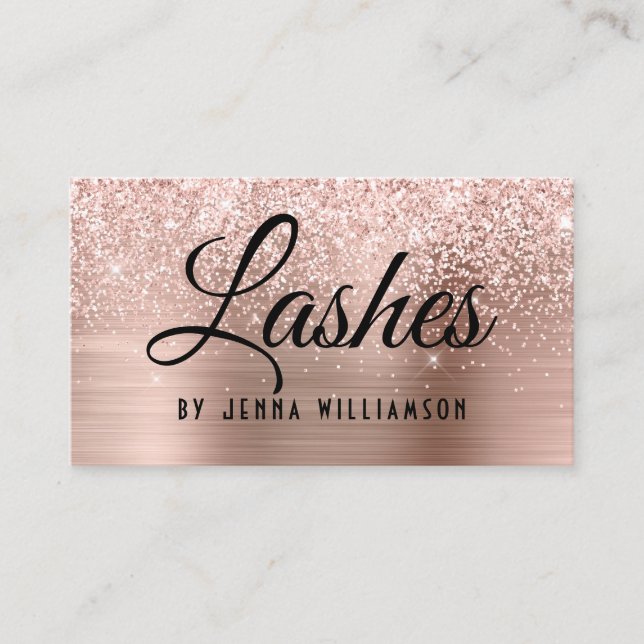 Glamour Rose Gold Glitzer Sparkasse Lash Tech Visitenkarte (Vorderseite)