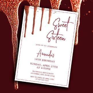 Glamour Rose Gold Glitzer Tropfen Sweet 16 Geburts Einladung