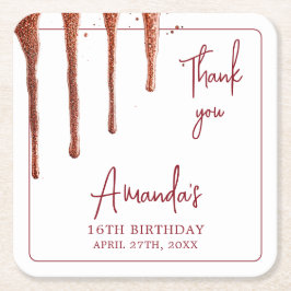 Glamour Rose Gold Glitzer Tropfen Sweet 16 Geburts Rechteckiger Pappuntersetzer