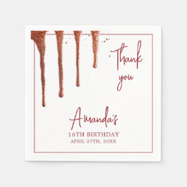 Glamour Rose Gold Glitzer Tropfen Sweet 16 Geburts Serviette