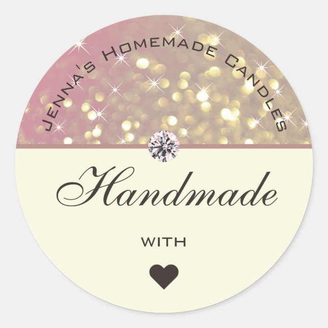 Glamour Rose Gold Lilac Glitzer Handmade in Liebe Runder Aufkleber (Vorderseite)