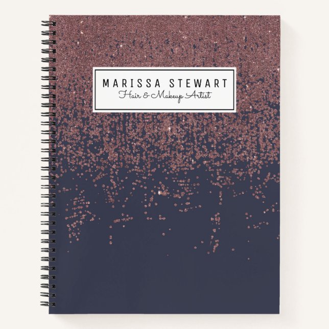 Glamour Rose Gold Navy Blue Glitzer Ombre Notizbuch (Vorderseite)