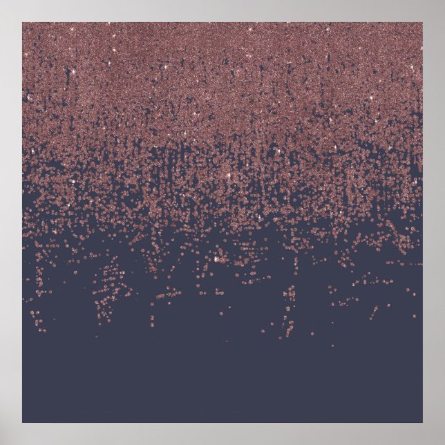 Glamour Rose Gold Navy Blue Glitzer Ombre Poster (Vorne)
